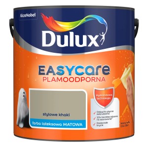 Wiadro z farbą Dulux EasyCare w kolorze khaki: Matowa, zmywalna farba do ścian wewnętrznych.