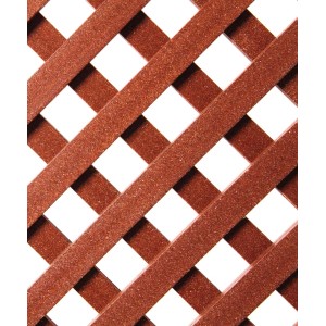 Zbliżenie brązowego ogrodzenia ogrodowego o wzorze rombów.