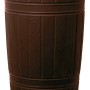 Brązowa beczka na deszczówkę Waterform Woodcan 265 l z efektem drewna i czarną pokrywą.