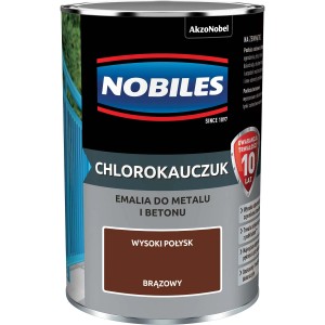 Puszka farby Nobiles Chlorokauczuk, brązowa, wysoki połysk. Antykorozyjna do metalu i betonu.