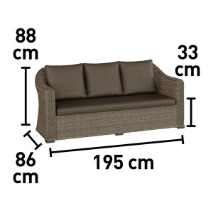 Zdjęcie zestawu mebli ogrodowych t.b.t. z wymiarami.