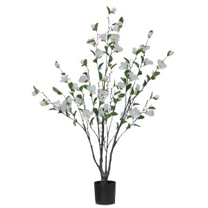 Sztuczna roślina z białymi kwiatami w doniczce, idealna jako dekoracja.