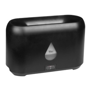 Czarny nawilżacz powietrza ze wskaźnikiem poziomu wody dla komfortowego klimatu w pomieszczeniu.