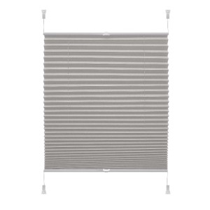 Szara roleta t.b.t. do okien, zamknięta ze wspornikiem.