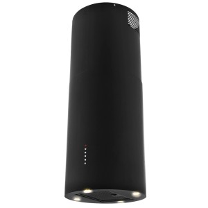 Czarny okap wyspowy t.b.t. do kuchni. Nowoczesny design.