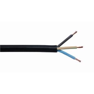 Czarny kabel gumowy H07RN-F 3G1,5, 5 m, do użytku zewnętrznego i pomieszczeń wilgotnych.