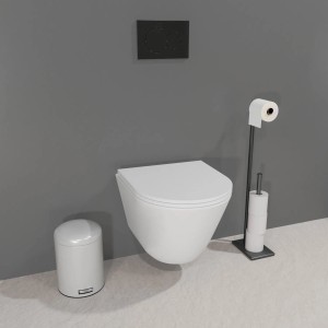 Nowoczesna, biała miska wisząca WC (t.b.t.) w łazience.