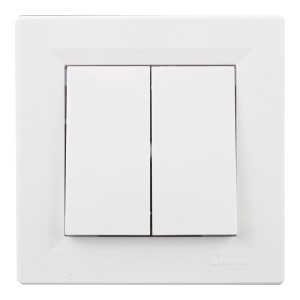 Biały podwójny włącznik światła t.b.t. do oświetlenia i obwodów.