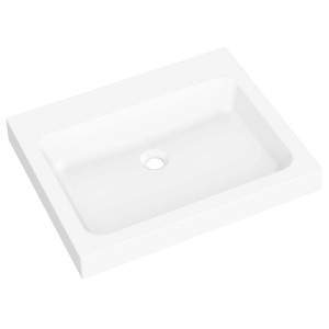 Prostokątna, biała umywalka nablatowa t.b.t. do łazienki.