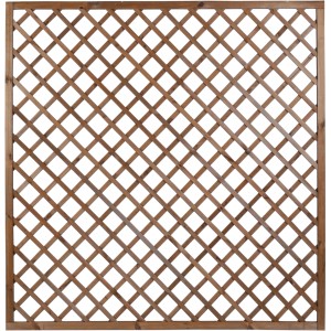 Kwadratowy, brązowy panel ogrodzeniowy z drewna z rombowym wzorem do ogrodu i na patio.