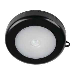 Czarna lampa LED podszafkowa z czujnikiem ruchu do szafek i półek.