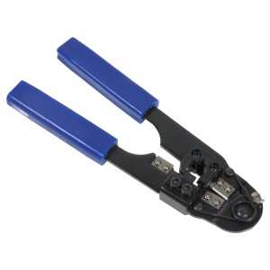 Zaciskarka t.b.t. z niebieskimi uchwytami do prac elektrycznych.