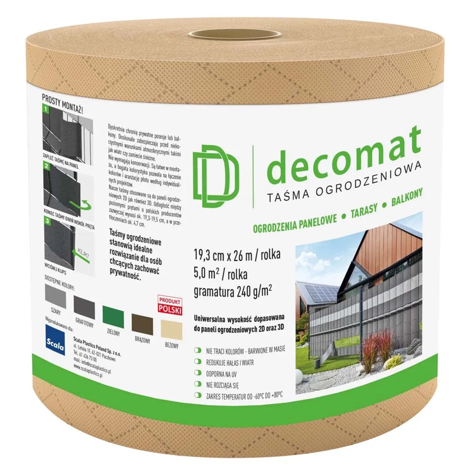 Taśma na ogrodzenia beżowa Decomat - 19,3 cm/26 m