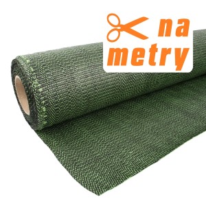 Rolka zielonej folii/włókniny „t.b.t.” z napisem „na metry” (na metry)