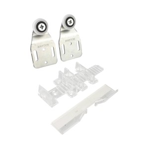 t.b.t. Zestaw szyn prowadzących z rolkami i przezroczystymi elementami z tworzywa sztucznego.