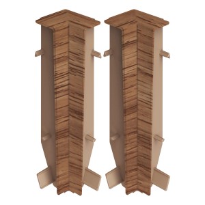 Szczegół dwóch brązowych łączników narożnych listew przypodłogowych t.b.t.