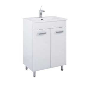 Szafka pod umywalkę Maximus EVE, biały połysk, z umywalką i baterią.