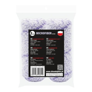 Dwa wałki malarskie t.b.t., z mikrofibry, wzór fioletowo-biały, zapakowane.