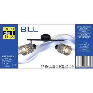 Candellux lampa sufitowa BILL listwa czarna 2xE27 40W klosz dymiony