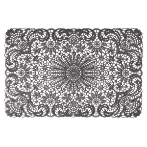 Obrus t.b.t. z delikatnym wzorem koronkowym, szary.