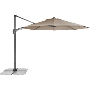 Parasol boczny okrągły Derby Ravenna AX w kolorze Greige. Parasol ogrodowy z korbą i osiowym nachyleniem.