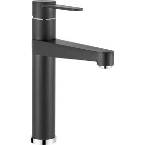 Czarna bateria kuchenna baliv KI-1210, jednouchwytowa z wysoką wylewką.