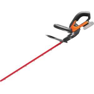 Akumulatorowe nożyce do żywopłotu Worx WG260E.9 PowerShare 20 V Solo z czerwonym ostrzem.