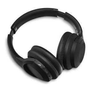 Czarne słuchawki t.b.t. do słuchania muzyki i rozmów.