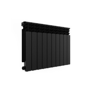Czarny grzejnik t.b.t. do użytku wewnętrznego.