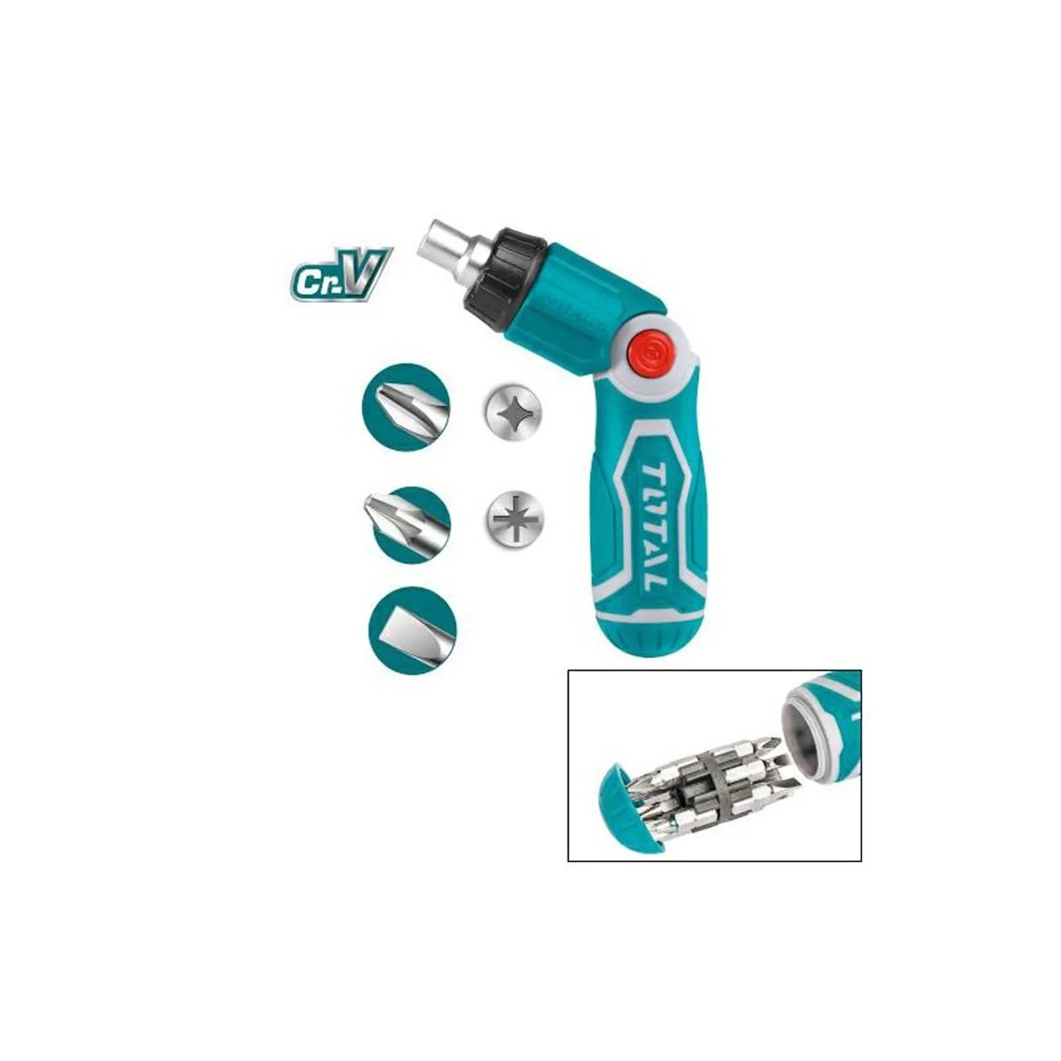 TOTAL Tools Wkrętak przegubowy z grzechotką + zestaw bitów - 13 cz.
