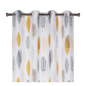 Dekoracyjna zasłona z żółtymi i szarymi liśćmi do salonu.