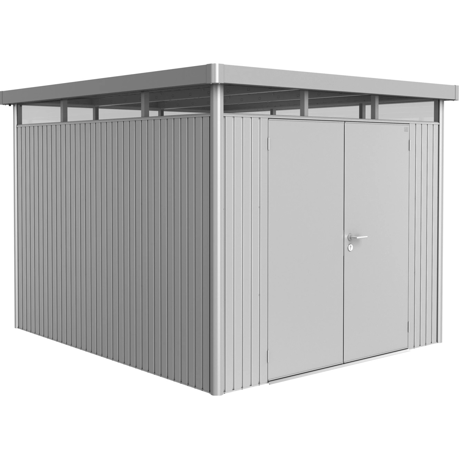 Biohort Metalowy domek ogr. HighLine Silver Metallic 7,6 m2, podwójne drzwi