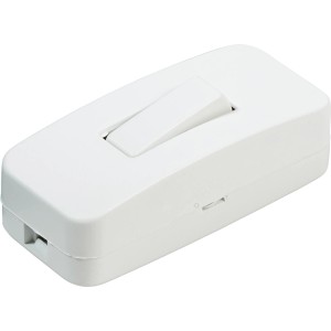 Biały przełącznik kołyskowy t.b.t. do instalacji elektrycznej.