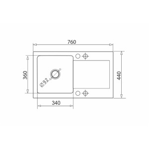 Rysunek techniczny zlewozmywaka granitowego t.b.t. z wymiarami.