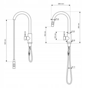 Granitan Bateria kuchenna z wyciąganą wylewką Loseto chrom