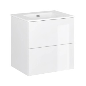 Biała szafka pod umywalkę t.b.t. z dwiema szufladami do nowoczesnej łazienki.
