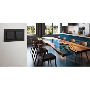 Czarny podwójny włącznik światła t.b.t. do montażu na ścianie. Kategoria: Włączniki i przyciski.