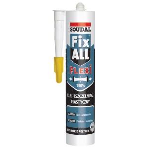 Karton kleju Soudal Fix ALL Flexi, biały, z żółtą dyszą.