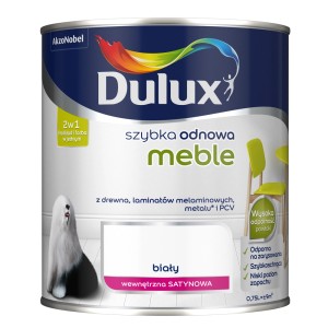 Farba do mebli Dulux, biała, satynowe wykończenie. Do drewna, laminatu, metalu i PCV. Farba stołowa.
