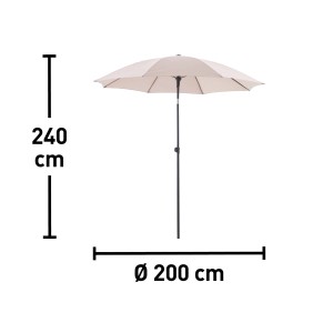Beżowy parasol ogrodowy, Ø 200 cm, z mechanizmem push-up. Idealny na balkon i do ogrodu.