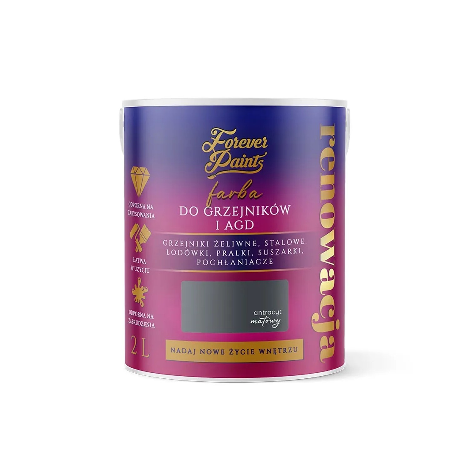 Farba Forever Paints do grzejników i AGD antracyt 2L