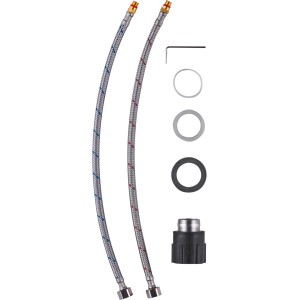 Akcesoria do baterii jednouchwytowej: 2 węże, uszczelki, adapter i narzędzie.