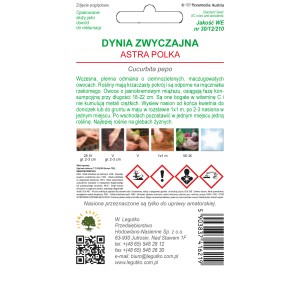 Opakowanie nasion dyni zwyczajnej 'Astra Polka': Roślina dyni z zielonymi owocami.