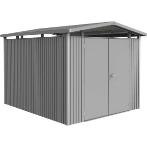 Biohort metalowy domek narzędziowy Panorama, kwarcowy szary, 7,6 m²: Solidny domek z podwójnymi drzwiami.