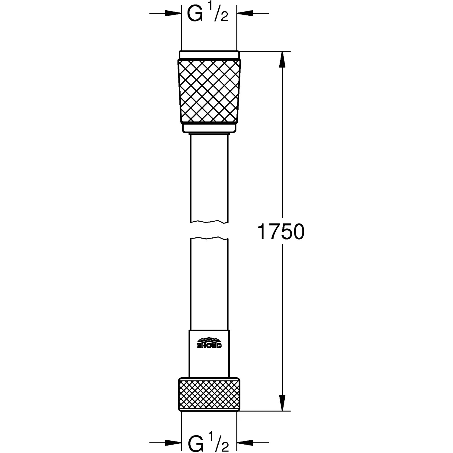 Wąż prysznicowy Grohe VitalioFlex Comfort, 175 cm, chrom, z wymiarami.