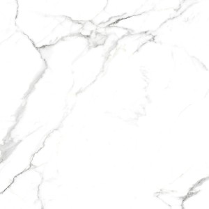 Biała płytka podłogowa z efektem marmuru i szarymi żyłkami.