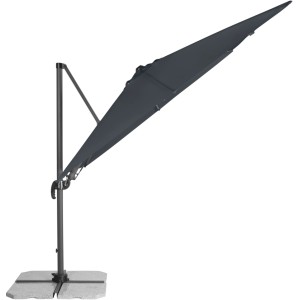 Kwadratowy, antracytowy parasol wiszący Derby Ravenna AX 275x275 cm z podstawą.