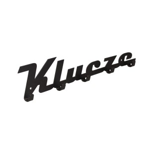 Czarny wieszak na klucze z napisem "Klucze" i haczykami, pasujący do kategorii uchwytów i gałek meblowych.