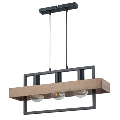 Sigma Lampa wisząca ROBIN 3 x E27 60W czarna+drewno