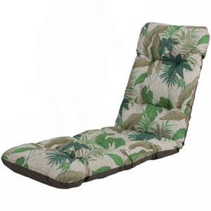 Wygodna poduszka na leżak ogrodowy z tropikalnym wzorem liści do relaksu na świeżym powietrzu.
